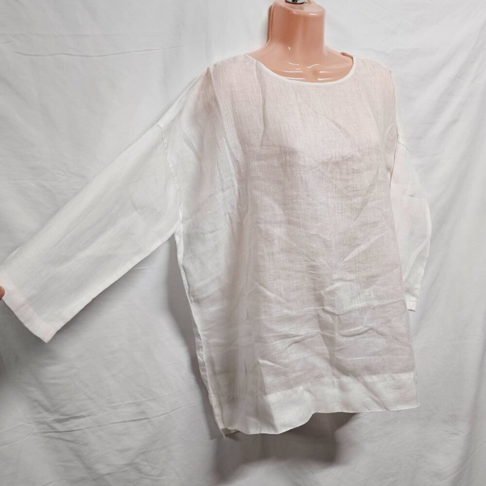 Urban Research Door Boxy Casual Top Blouse Women One Size White Linen - Picture 6 of 11